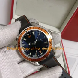 С коробкой Автоматические мужские часы Мужские 42 мм Черный циферблат Planet Orange Bezel 600M Резиновый браслет 007 Спортивные механические часы из нержавеющей стали