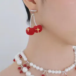 Dangle Earrings MENGJIQIAO Korean Winter Sweet Velvet Red Cherry Drop For Women Girls Trendy Metal Star Pendientes Wedding Jewelry