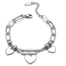 Link Bracelets 316L Stainless Steel Splicing Chain Corrosion Piece Three Peach Heart Bracelet Love Pulseira Casal