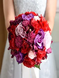 Gül Kristal Düğün Buket Mor Pembe Kırmızı Çiçekler Gelin Buket Nedime Düğün Aksesuarları Üst Kalite8207315