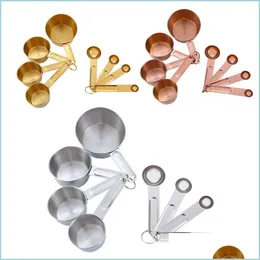 Mätverktyg Mätverktyg 8st Rose Gold Plated Spoon Cups Set Stainess Steel Kitchen Scale Coffee Scoops Baking Bartending 22 DH3WN