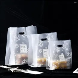 Sacs de rangement 50pcs / set Sacs à main d'emballage de gâteau de dessert cuit au four Emballage de cadeaux de bonbons en plastique de flocon de neige pour fourre-tout de shopping