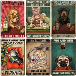 Cats and Wine Metal Painting Dog and Beer Wall Decoration for Bar Home Club Let Evening Be-Gin Tin Poster Funny Plate 20cmx30cm Woo