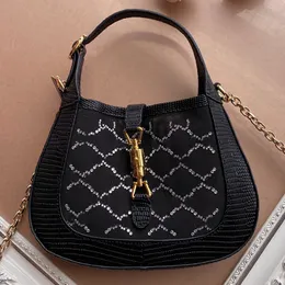 Jackie Axillary Bag Chain Shoulder Bags Handbag Purse Fashion Crystal Letters Lizard Skin Genuine Leather Hollow Out Mesh Gold Metal Lock Catch Diamante Decorate