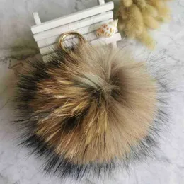 Keychains Big 15cm Fluffy Real Fox Fur Ball Pom Poms Natural Fur Pompom Leather Strap Keychain Key Chain Ring Pendant For Women Charm f278 T220909