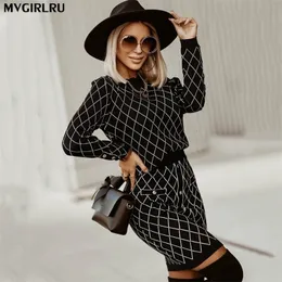 Vestido de duas peças MVGIRLRU Mulheres saia de malha ternos grade oneneck pulôver suéter tricô 2 conjuntos 221115