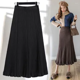 Skirts Women Ladies Office Pencil 2022 Autumn Winter High Waisted Faldas Negras Long Waist Pleated Female A5834