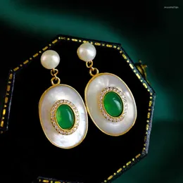 Baumelnde Ohrringe im Stil mit eingelegtem Lapislazuli und künstlichem Perlmutterfalter für Frauen, Smaragd, Vintage-Perle, Hochzeit, Silberschmuck