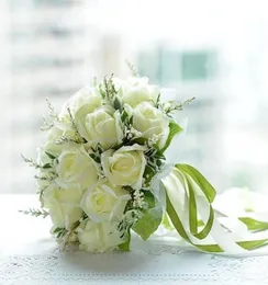 Güzel Yapay Beyaz Gül Düğün Buketleri Gelin El İçin Çiçekler Çiçekler Düğün iyilikleri Rose Düğün Buket 18 Çiçekler8950826