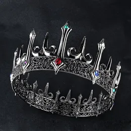 Wedding Hair Jewelry Baroque Vintage Crystal Big Tiaras Black Crowns Royal King Crown For Men Round Retro Prom Party Gothic Costume Accessories 221109