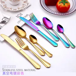 مجموعات أدوات فترات 4pcs مجموعة ملونة من الفولاذ المقاوم للصدأ عشاء أدوات المائدة الزرقاء الذهب شوكة سكين شوكة ملعقة