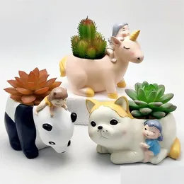 Bakning formar Sile Mold Panda Horse Flower Pot Succent Diy Making Harts Concete Vase Cactus Home Decoration Tools 220601 Drop Deliv DH1CD