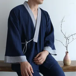 Ropa de dormir para hombre 2022 Kimono japonés Hanfu hombres y mujeres algodón puro lavado crepé manga larga casa Albornoz traje Yukata conjuntos Top Pantalones
