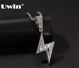 UWIN Silver Color Iced Bolt Necklaces Fashion CZ Pendant Lightning Pendants Jewelry Mens Hiphop Chains Drop 2109297833956