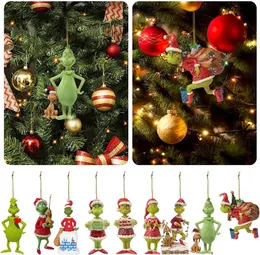 Boże Narodzenie Elf lalka Zielona Monster Cartoon Acryl XMS Tree Wiselant Flat Wiszący Ozdoba 2023 Dekoracje świąteczne do domu do sypialni samochod