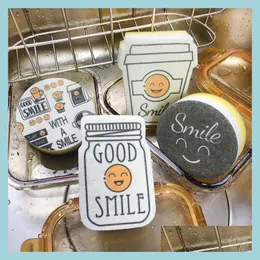 Esponjas vasculas almofadas sorriso rosto de limpeza esponja de descontamina￧￣o m￡gica lavando lavador de pano de cozinha esponjas esponjas de limpeza acdhegi