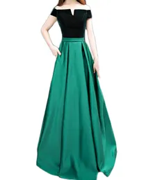 Boot Hals Velvet Satin Aline lange formale Kleider Emerald Grüne Elegante Abendkleider Abiti da Cerimonia da Sera5209425