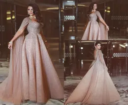 Saudi Arabic Heavy Beading Evening Gowns 2018 Shinning Prom Dresses With Watteau Floor Length Tulle Sweep Train Women Formal Party8745859