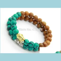 Charm Bracelets New Design Summer Bracelets Wholesale Wood Grain Stone Turquoise Beads Gold And Sier Buddha Bracelets Mens Gift Dro Dhgf1