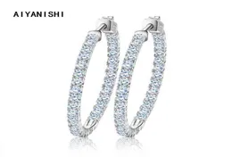 AIYANISHI Real 925 Sterling Silver Classic Big Hoop Earrings Luxury Sona Diamond Hoop Earrings Fashion Simple Minimal Gifts 2201082187162