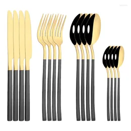 Set di stoviglie 16 pezzi / set Set di posate in oro nero in acciaio inossidabile Specchio Cena Coltello Forchetta Cucchiaio da tè Stoviglie Posate per feste di nozze