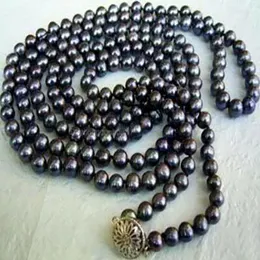 Cuoio barocco lunghi 50 pollici 7-8 mm Naturale Nero Akoya Culctured Pearl Jewelry Necklace AA AA