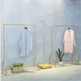 Ropa dorada Dormitorio de muebles de muebles en tiendas de ropa Mostrar estantes colgando colgador de piso