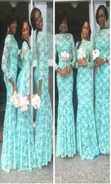 2019 Mnit Green African Bridesmaid Dresses with Long Sleeves Dubai Dresses Plus Size Lace Bateau Nigerian Evening Gowns Women Form7345492