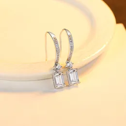 Koreanische Mode glänzende quadratische Zirkon S925 Silber baumeln Ohrringe Frauen Schmuck Temperament Dame exquisite Luxus Ohrbügel Ohrringe Zubehör Geschenk