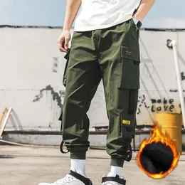 Men's Pants Men Trousers Washable Relaxed Fit Plush Lining Cargo Solid Color Male For Camping