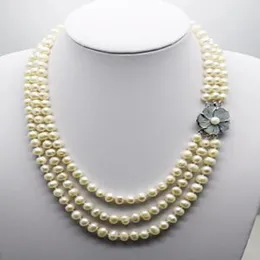Moda popularny naturalny biały naszyjnik perłowy 3Rows Szybko szyjki