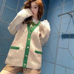 Winter Fall Women Letter Pattern Cardigan Sweater Coat Wool Wool Blender