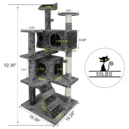 52 Cat Tree Atividade Tower Pet Kitty Móveis com postes de arranhões Ladders276G297s