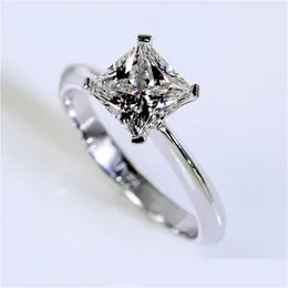 Anéis de banda com corte de princesa 1Ct Lab anel de diamante original 925 Sterling Sier noivado aliança de casamento anéis para mulheres joias finas nupciais Dh80D