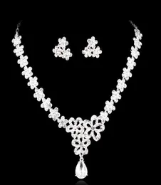 Halskette und Ohrringkristall Brautschmuck Silber geplattet Halskette Diamantohrringe Hochzeit Schmucksets f￼r Brautbrautjungfern W2103309