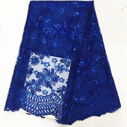 5 y PC Populär Royal Blue Stickerei Französisches Netzspitze mit Pailletten Blume African Mesh Lace für Kleidung BN60-2289E