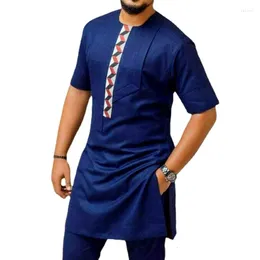 Herr t-skjortor Lossa kort ärm färgblock dashiki man tee rich bazin afrikansk lång t-shirt casual tshirt muslimska kläder toppar mode mode