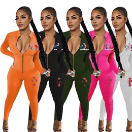 2024 Designer Brand Women Jumpsuit Letter Print Overges Bodycon One Piece Outfits kläder Lång ärm Romper Pants Stand Collar Jumper Suit grossist 8961-4