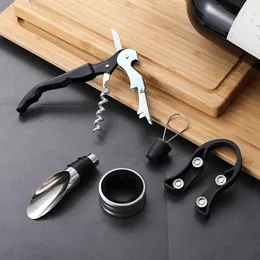 New 5pcs/Set Stainless Steel Wine Bottle Opener Sets Hippocampus Knife Stopper Pourer Accessories Home Bar Counter Tool RRC453