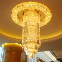 Modern Large Crystal Chandeliers Lights Fixture American Big Long Luxury Chandelier European Shining Droplight Hotel Lobby Foyer Stairs Hanging Lamp Dia150cm