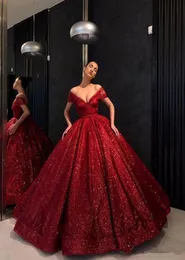 Red Evening Dresses vom Schulter gegen Nackenkugelkleid Robe de Soiree Pailletten 2020 Neues Prom -Kleid 14925295743