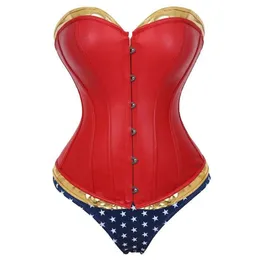 Vrouwen sexy faux lederen overbust korset bustier top taille cincher body shaper corsets bustiers lingerie plus size korsett 220524316LL