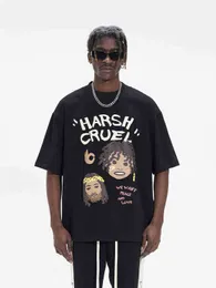 Projektant Kanyes Classic Wests T Shirt ręcznie pomalowany brudne warkocze Little Black Thorns Król Wzór High Street Hip Hop Mężczyźni i kobiety luźne koszulki