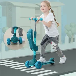 Kick Scooters Electric Scooters Childrens Wholesale 212 lat może siedzieć muzyka Perambulator trzy dzieci z czterech kołów upuszcza 221116