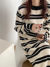 Casual Dresses Women Dress Sweater Thick Winter Fall Long Sleeve Knitted Maxi Vintage Oversize Knitting O-Neck Black