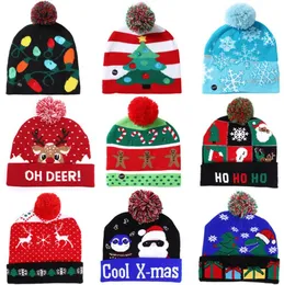 Julhattar tröja Santa älg stickad beanie hatt med LED -lysande tecknad patteren xmas gåva för barn nyår rra590