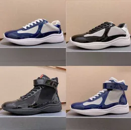 Sneakers Leather Shoes Sneakers Casual Trainers Runner Shoe Blue Black Patent Leather Mesh Lace-Up Outdoor Sneakers Men America Cup Big Size With Box NO53