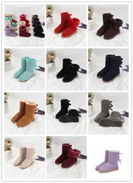 Catwalk style 2-Row Bowknot Design Snow boots luxury Australia High Boots for women fashion Winter warm shoes New uggitys Woolen bootss ugglie
