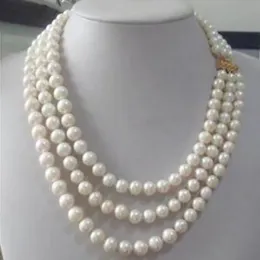 triple strands 7-8mm Real Australian south sea white pearl necklace 17-19"14KGP