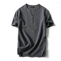 Мужские рубашки мужская рубашка летние хлопковые футболки повседневные с коротким рукавом китайский стиль винтажные винтажные тройки V -шеи плюс размер негабаритные черные белые топы